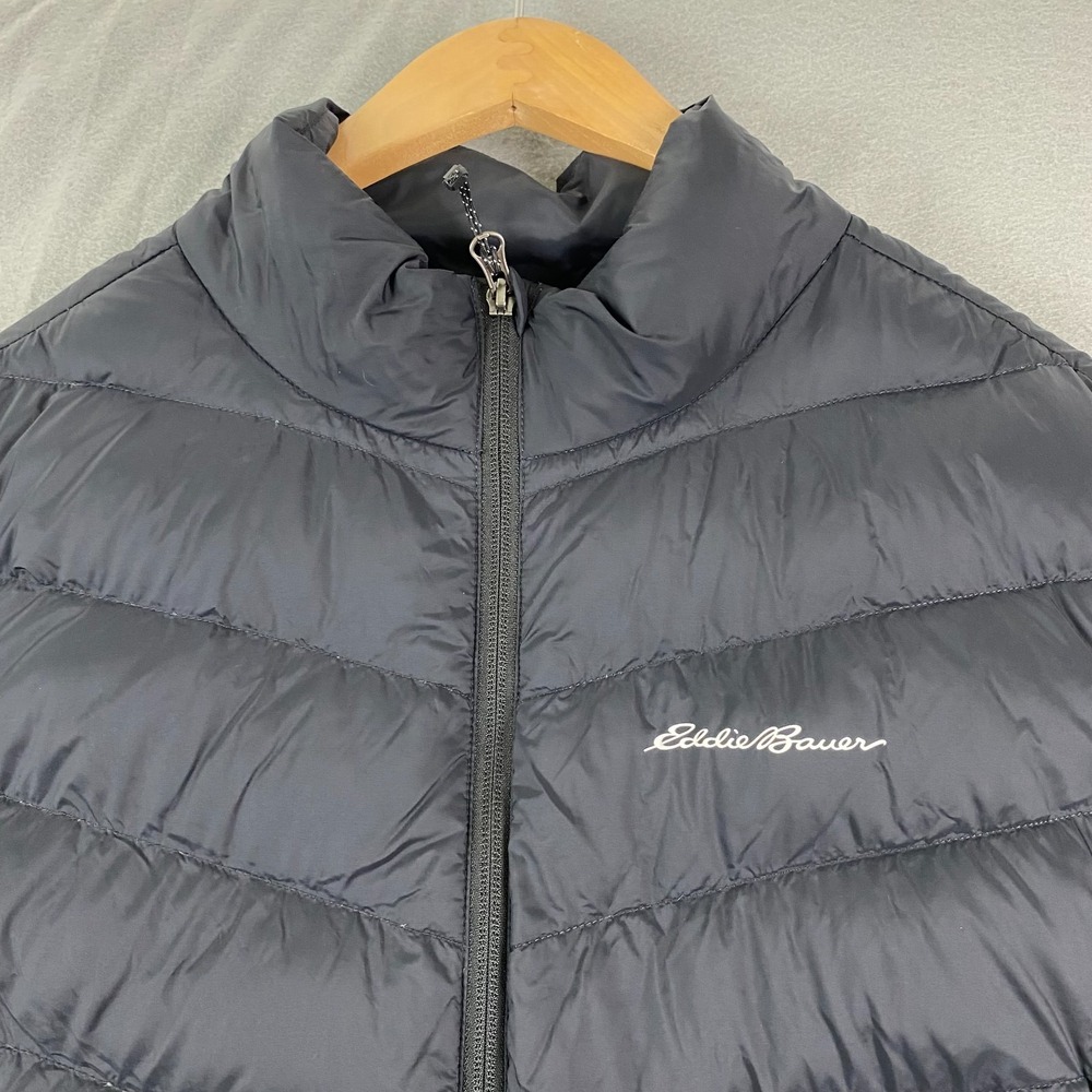 Eddie Bauer women Jacket Large Down Puffer Hooded EB 650 Black - Picture 3 of 13